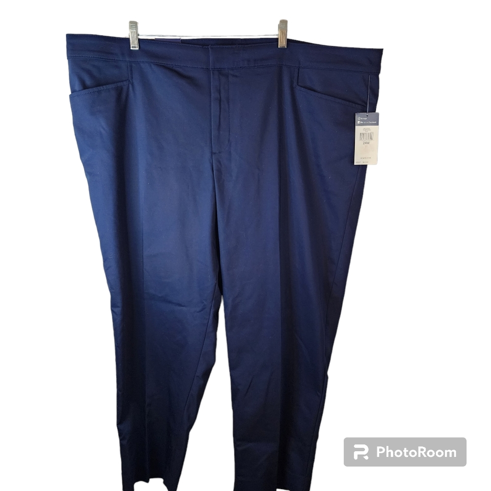 Chaps Plus Size 24W Short Perfectly Polished Blue Mid Rise Slimming Fit Pants